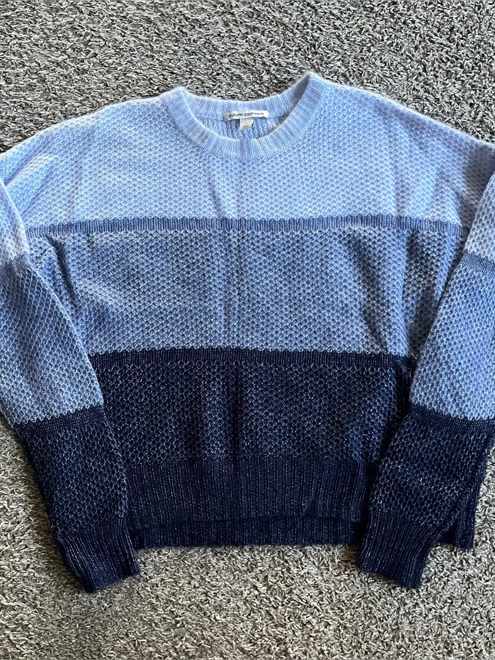 Autumn Cashmere Silk Cashmere Sweater Blue Striped Knit Long Sleeve Crewneck L